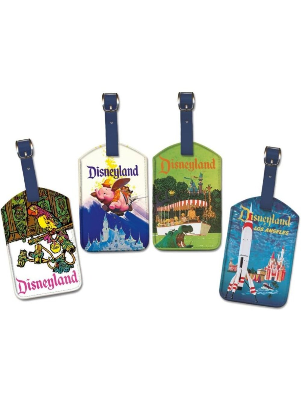 Retro Disney Luggage Tag Set - 4-Pack Dumbo & Disneyland Art Tags for Travel